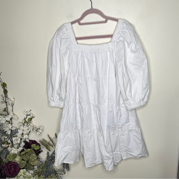 TUCKERNUCK x POMANDER PLACE Halile Tiered Dress Babydoll Puff Sleeve White VV36 - Picture 4 of 6